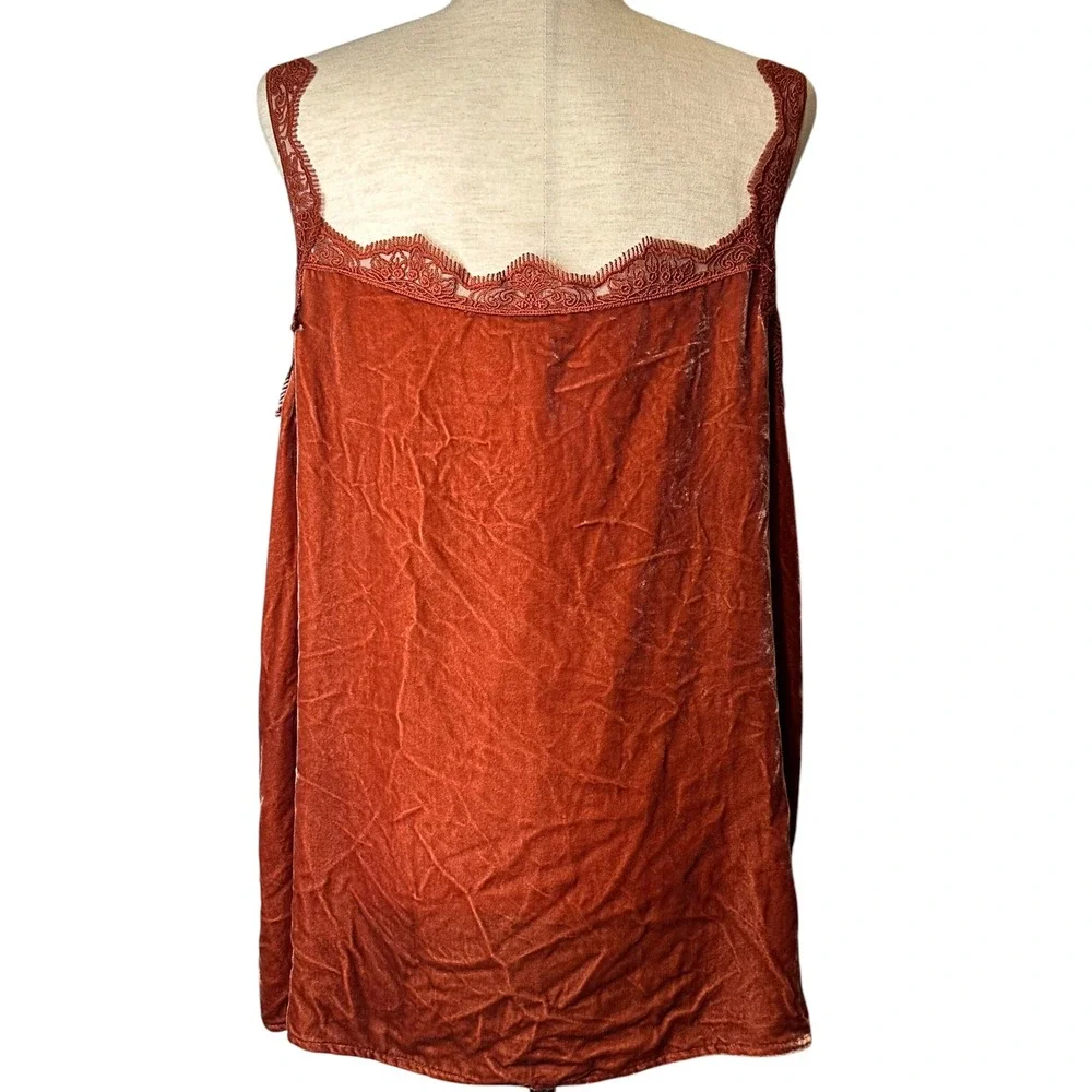 Sundance Hadley Velvet Silk Blend Lace Trim Camisole Top Rust Orange XL Boho - Picture 4 of 8